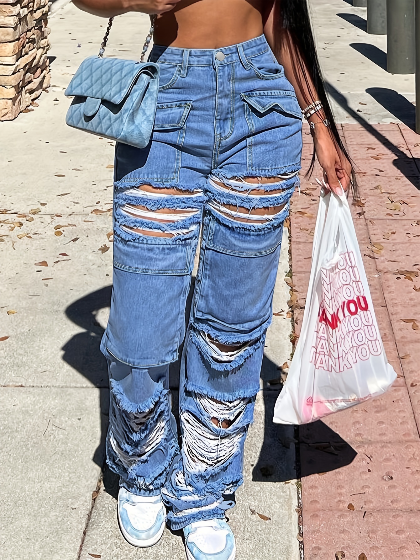 Personality Ripped Jeans Women Fashion Niche Design - CJdropshipping