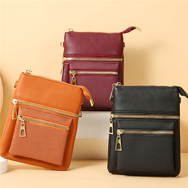 Mini Multi Pockets Crossbody Bag Fashion Pu Leather Square - Temu