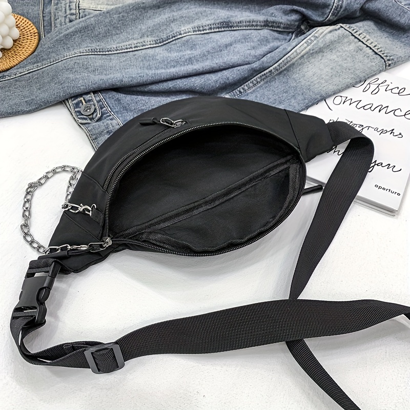 Chain Decor Fanny Pack Nylon Crossbody Bag