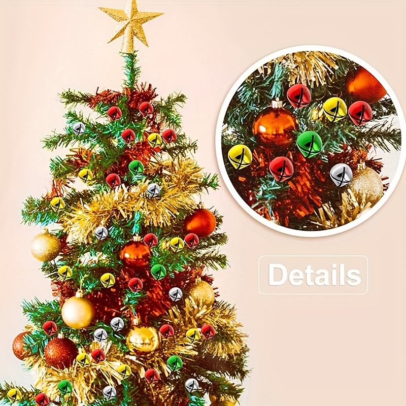 200pcs Jingle Bells for Crafts, 0.4/0.5/0.6 Inch Small Colorful Craft Bells  in 4 Colors Christmas Jingle Bells for Tree Home Christmas Holiday