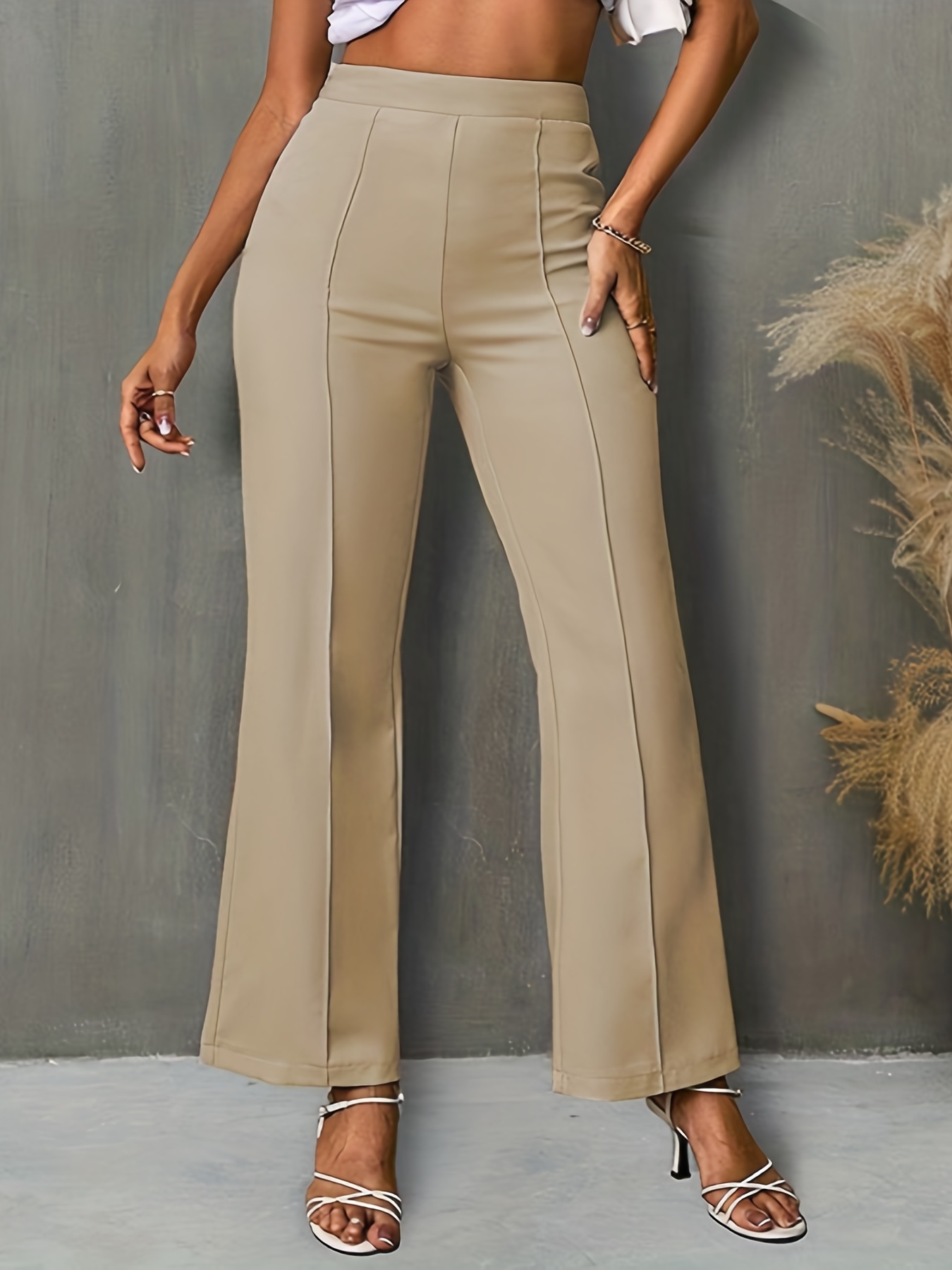 Solid Color Flared Pants Casual High Waist Pants Women's - Temu Canada
