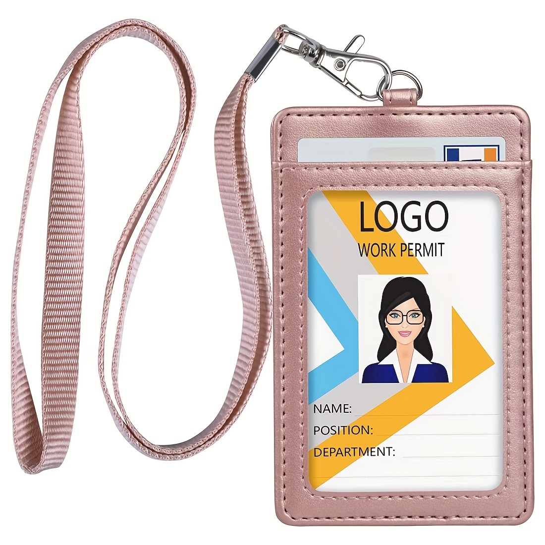 Badge Holder with Lanyard Heavy Duty Vertical Cute Leather ID Card Holder with Clear ID Window and 2 Card Slots for Women Men Nurse Teachers