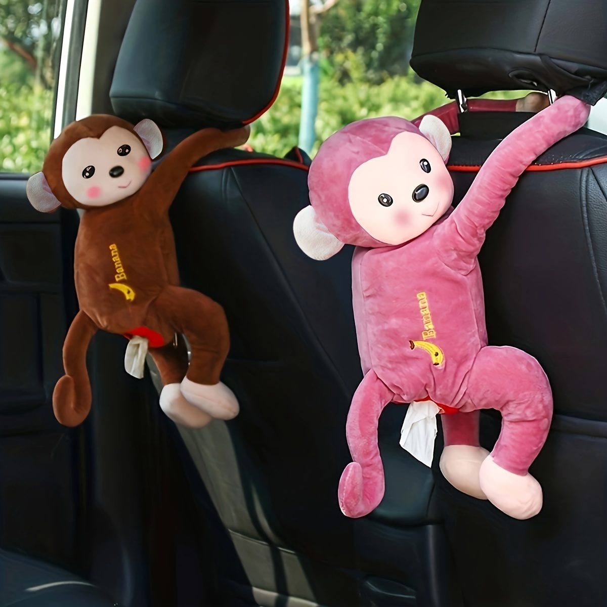 Cute Cartoon Monkey Car Tissue Box Portable Cute Plush Car Tissue