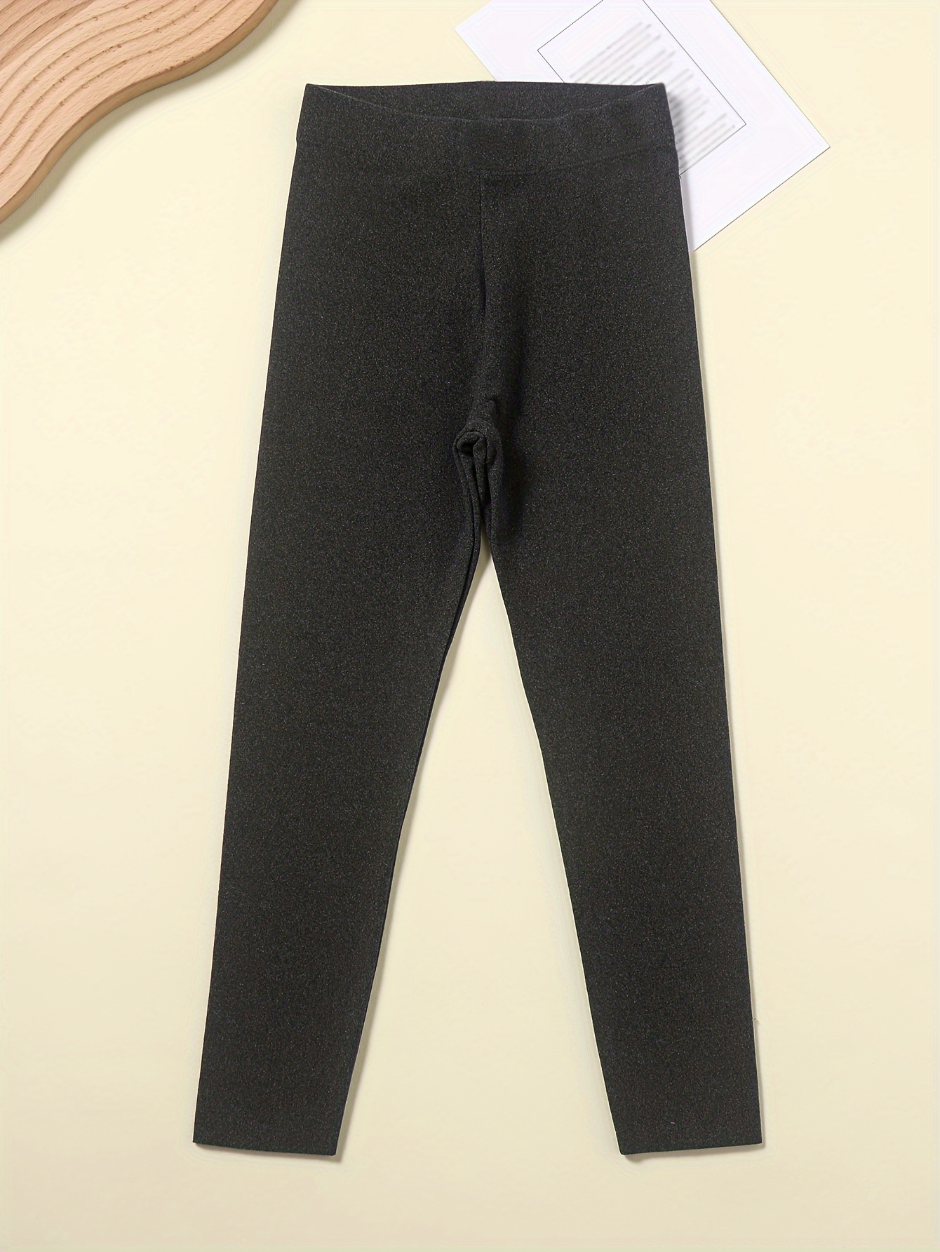 Girl's Bunny Patched Thermal Leggings Solid Color Slim Fit - Temu