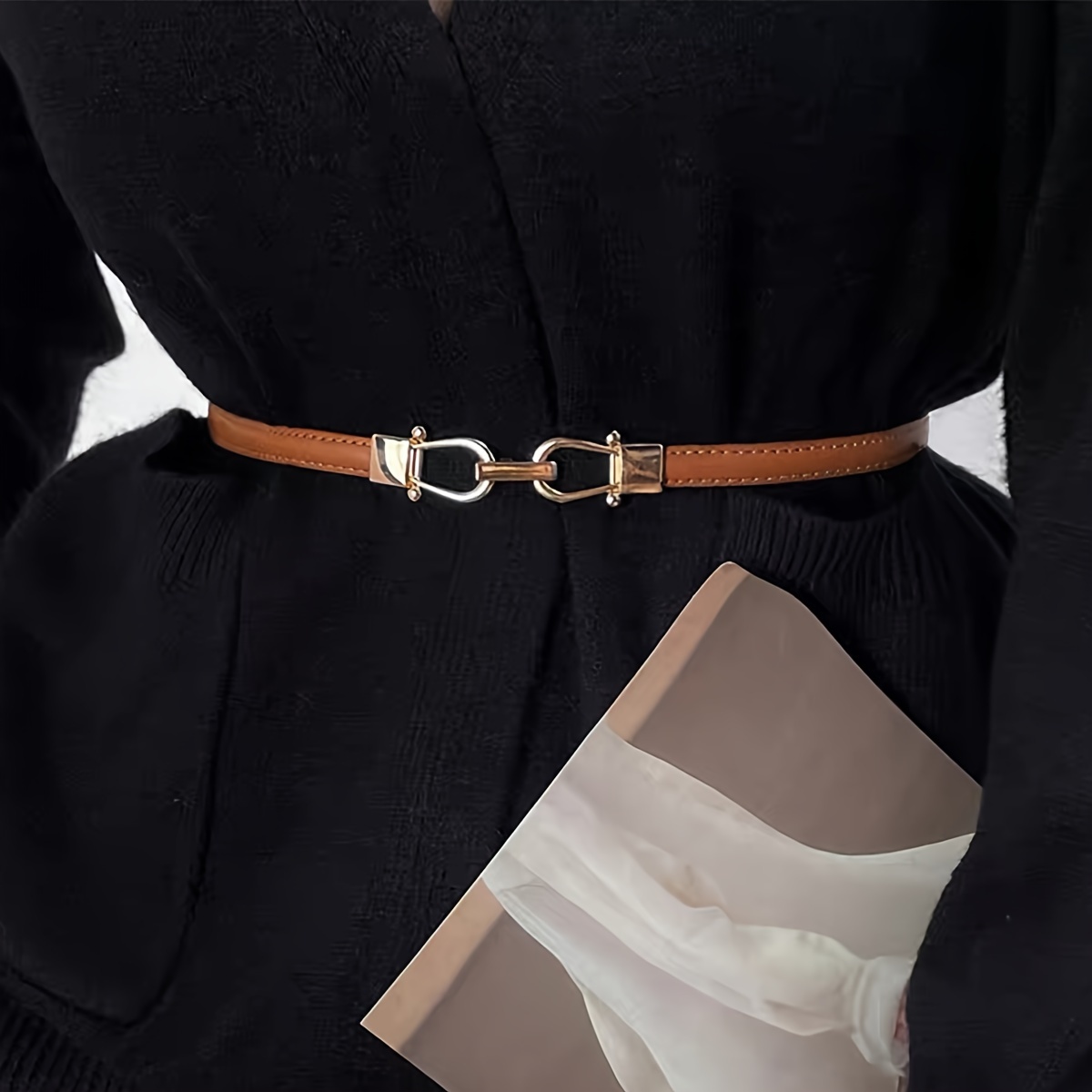 

Stylish Solid Color Pu Leather Belt Classic Adjustable Skinny Thin Belts For Women Simple Coat Dress Belt