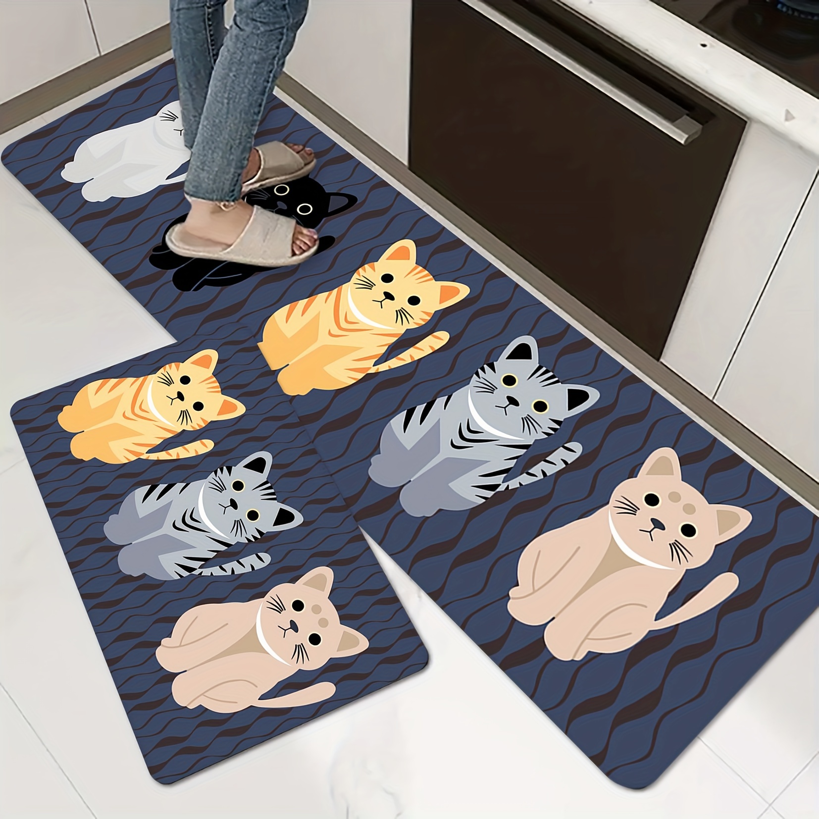 Cute Cat Kitten Long Door Kitchen Mat NonSlip Entrance Carpet