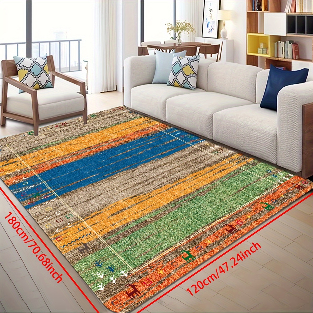  Alfombra bohemia estilo Otom colorida mexicana tradicional  bordado de área, alfombra de patio, pasillo, alfombra minimalista, alfombras  lavables para sala de estar, dormitorio, interior y exterior : Hogar y  Cocina