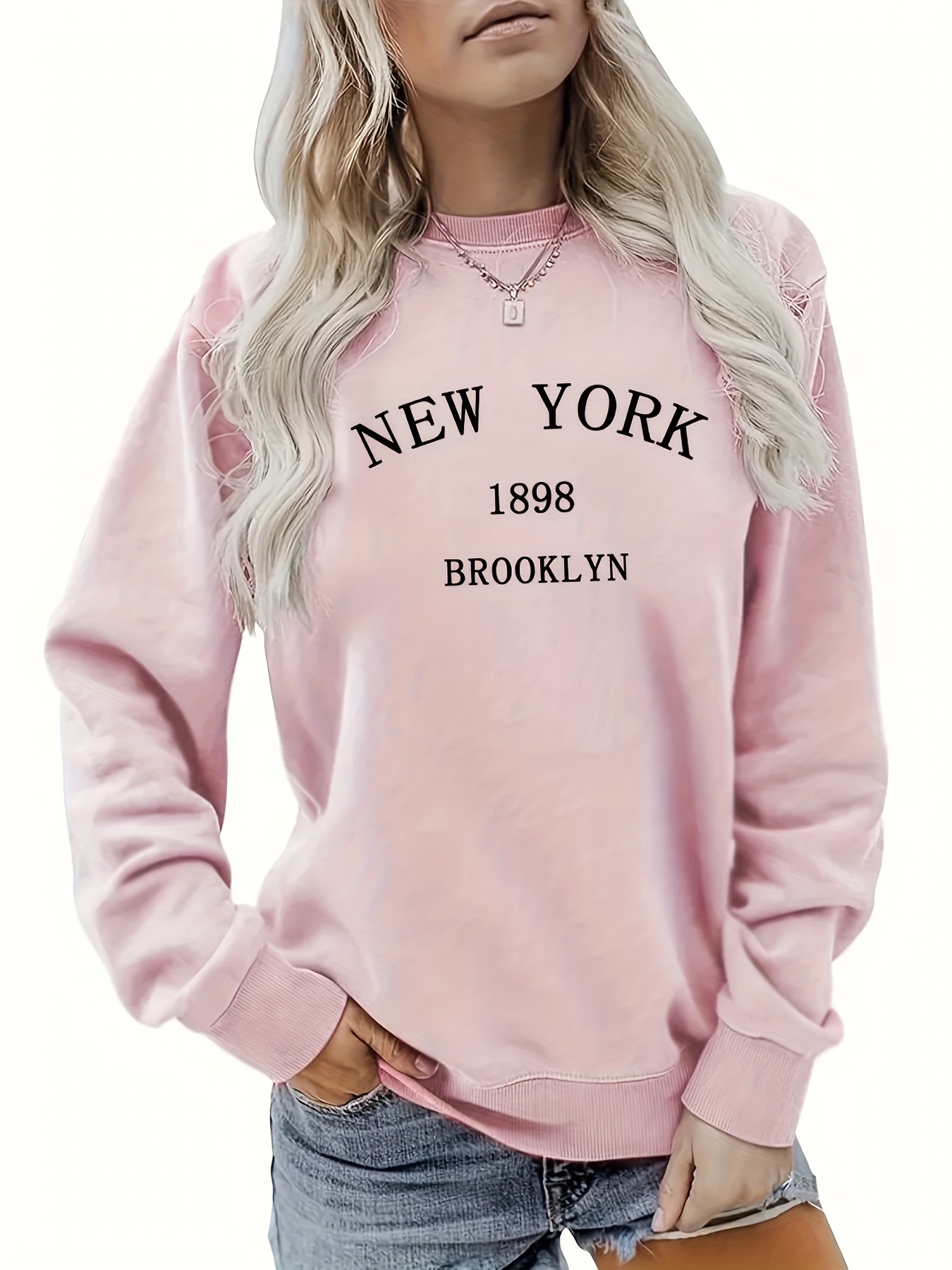 New York Letter Print Girls' Long Sleeve Pullover Sweatshirt - Temu