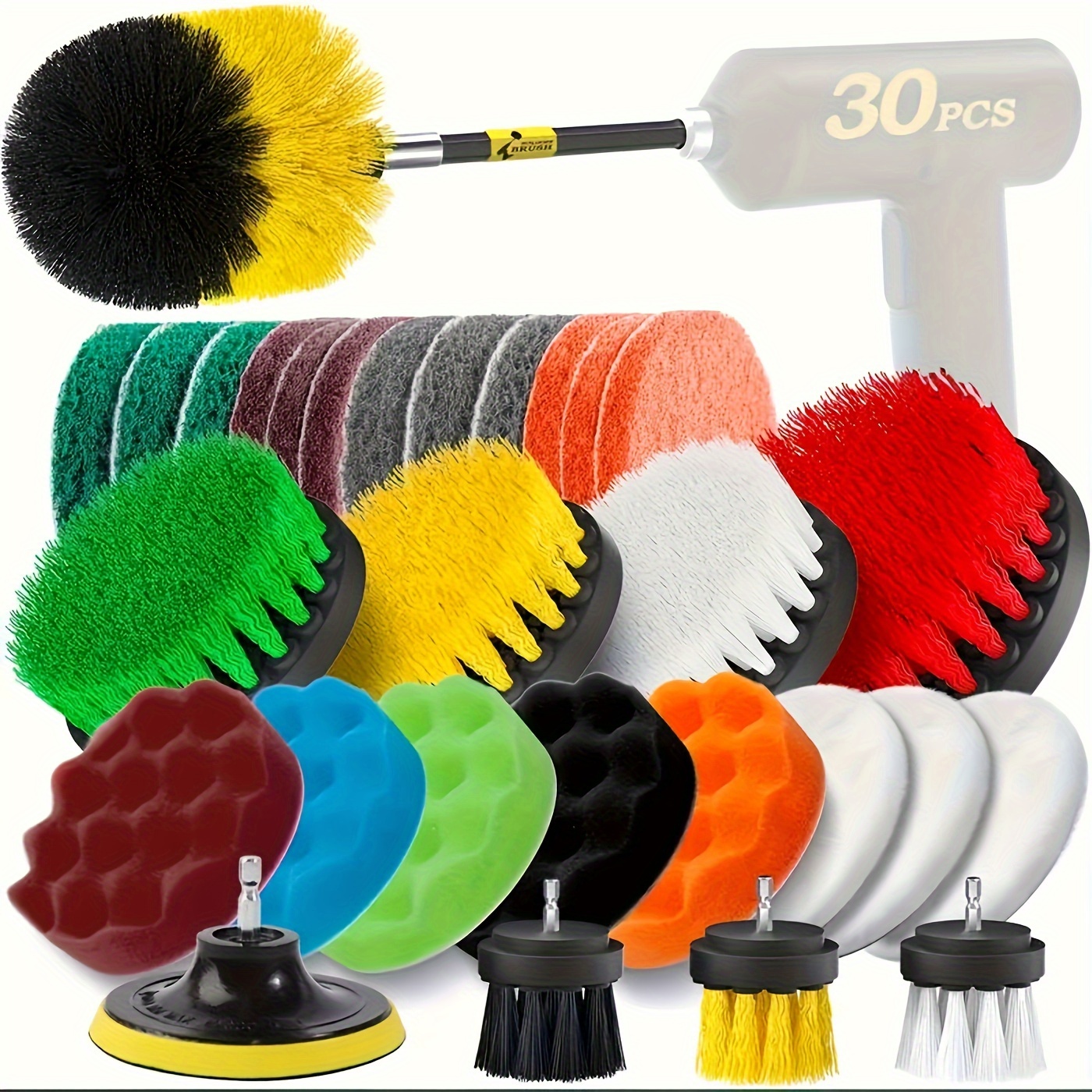 Drill Brush Attachments Set, Scrub Pads & Sponge, Power Scrubber Brush With  Extend Long Attachment All Purpose Clean For Grout, Tiles, Sinks, Bathtub,  Bathroom, Kitchen - Temu
