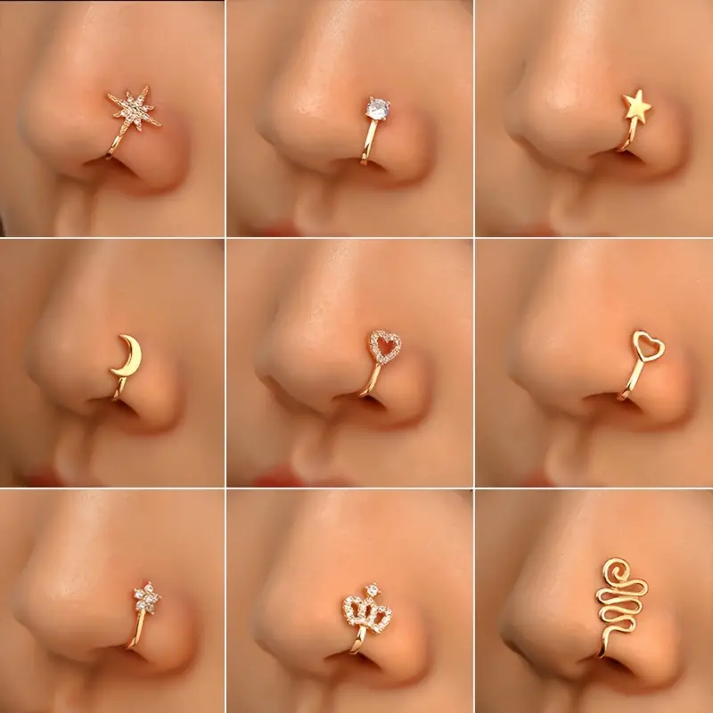 Simple Non perforated U shaped Nose Clip Zircon Star Love - Temu