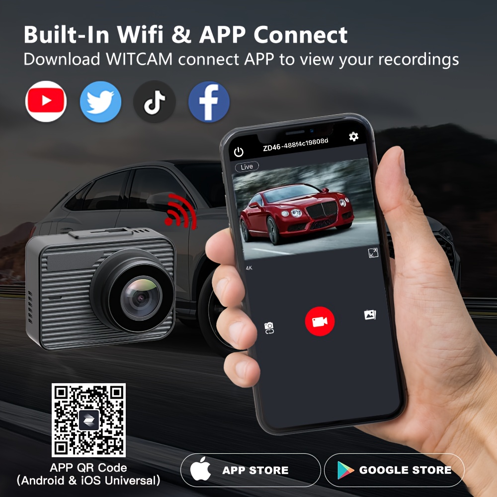 4k Hd Car Dash Cam Wifi Connected Phone To View Video - Temu
