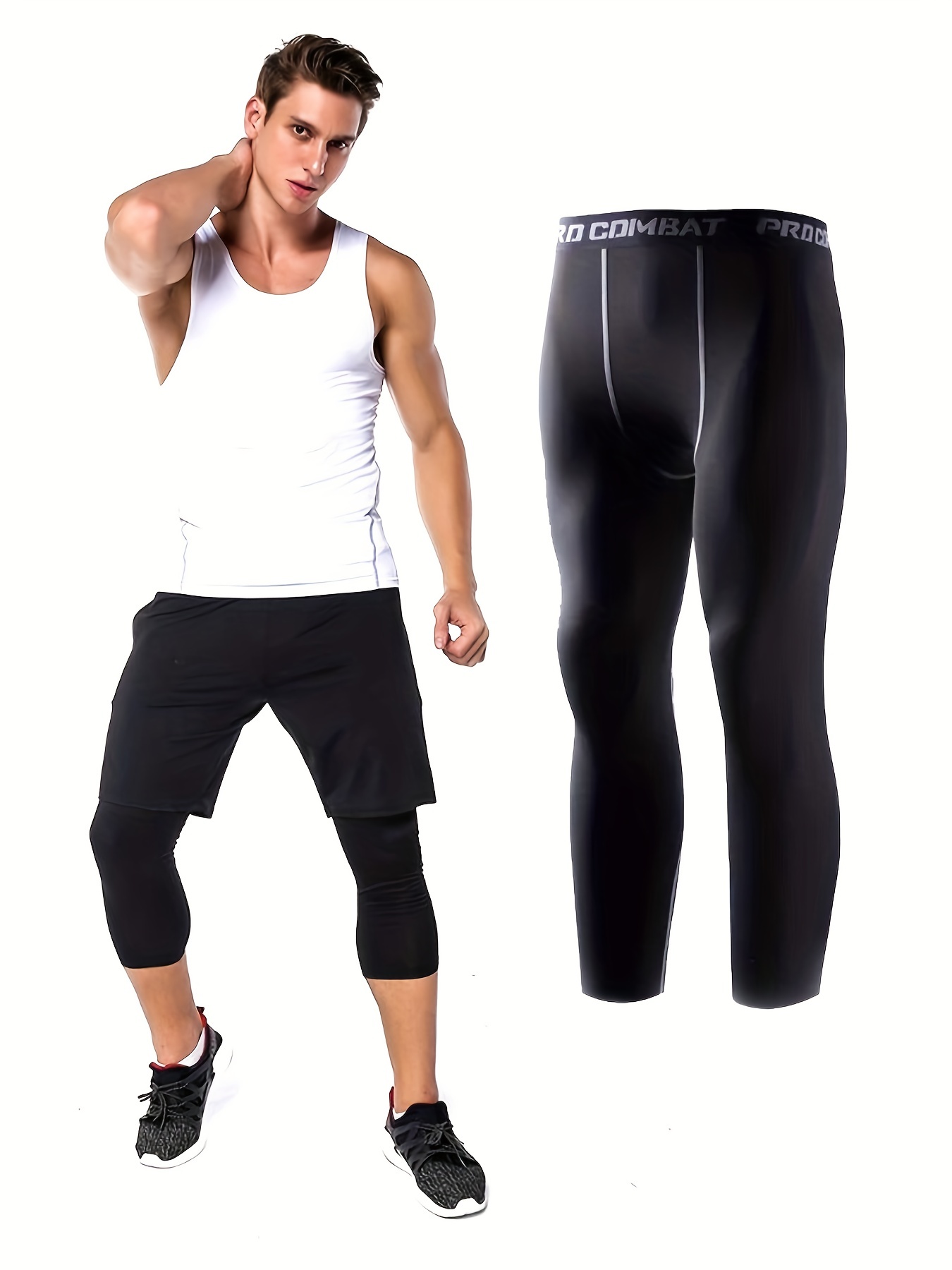 Mens Solid Bottom Leggings Active High Stretch Quick Drying