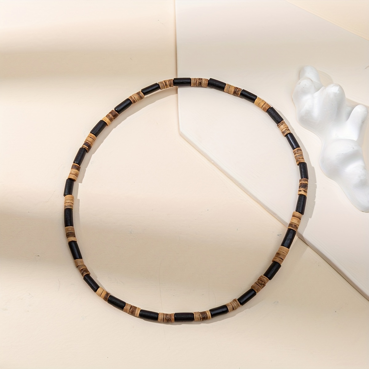 Small Retro Style Pattern Stone Wood Mixed Necklace