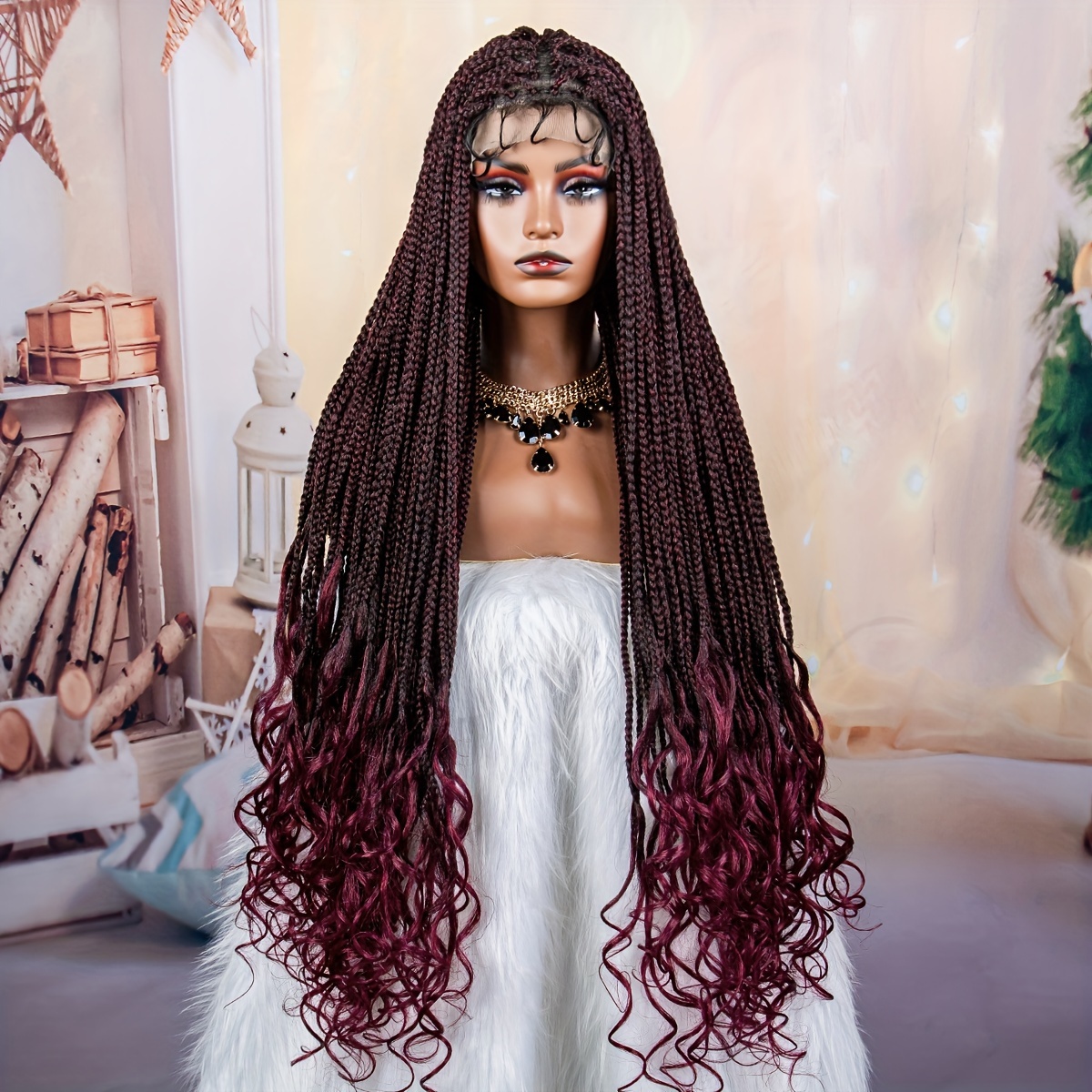 Box Braided Synthetic Wigs Goddess Box Braids Bouncy Wavy - Temu