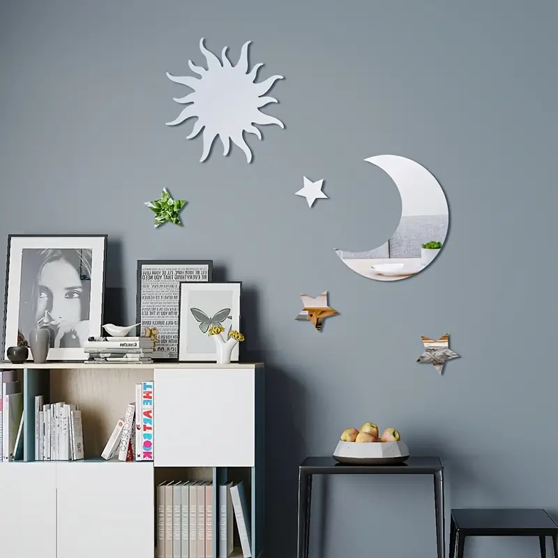 Star Moon Combination Mirror Wall Sticker For Bedroom And - Temu
