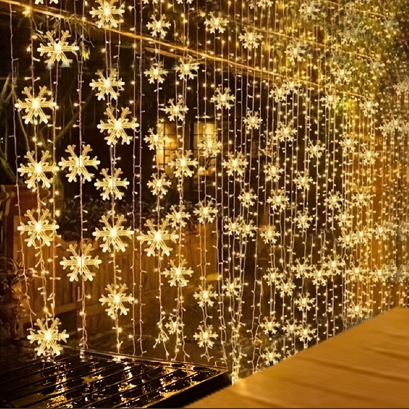 118.11inchLED Snowflake Curtain Lights, Romantic Christmas Curtain String  Lights, Fairy String Lights For Wedding Parties Home Garden Bedroom Outdoor