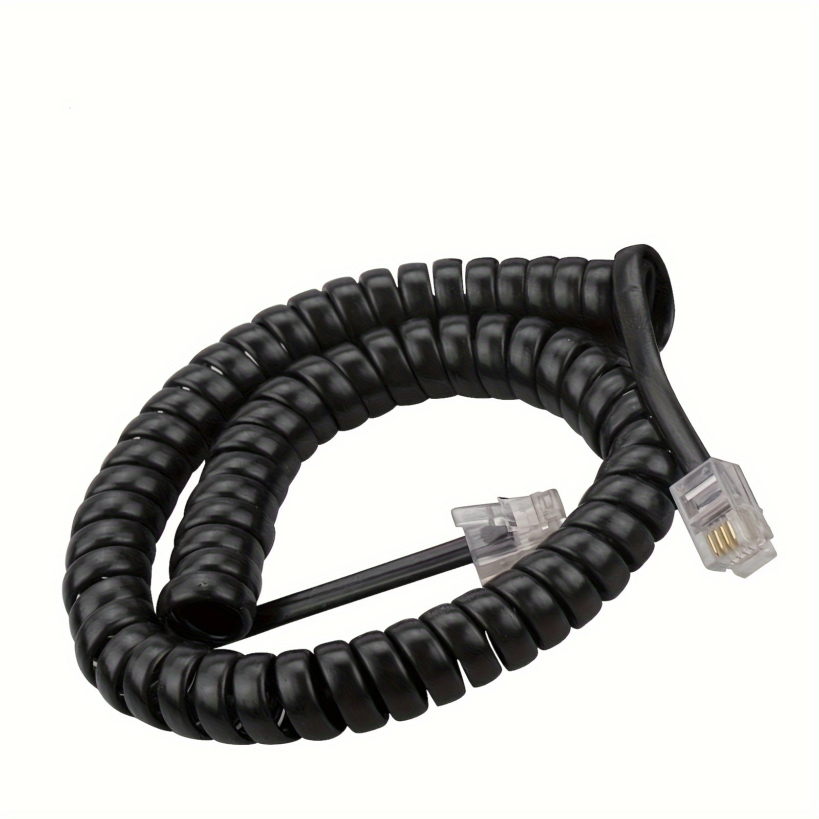 25FT Telephone Extension Cord Cable, Landline Phone Line Wire with RJ11  6P4C Plugs, Includes Cable Clips - Black - 2 Pack