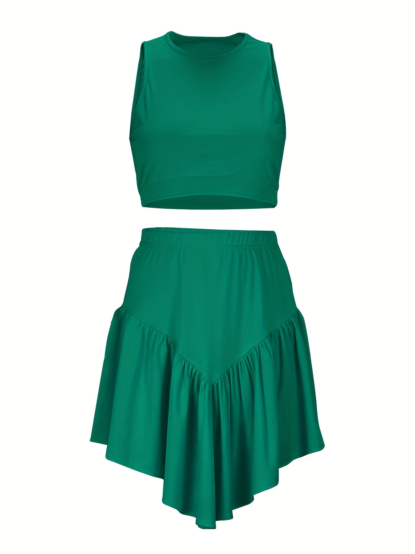 Azura Exchange Green Drawstring Ruched Smocked Peplum Tank Top