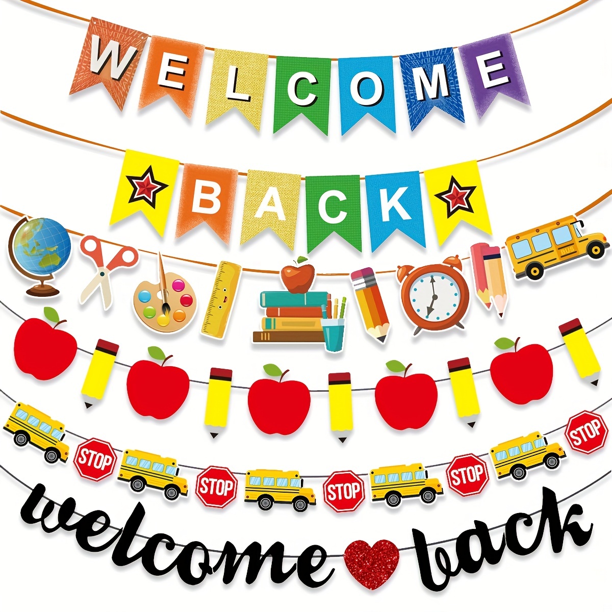 AWERT 5x3ft School Season Backdrop Welcome Back to School Chalk Board Stationery Background for Photography Kids First Day of School Classroom Offi - 4