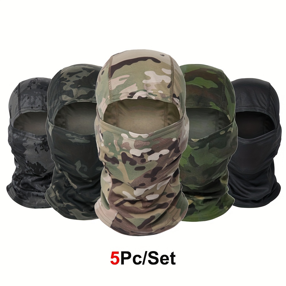 

5pcs/set Tactical Camouflage Balaclava Hat For Outdoor Cycling, Motorcycle, And Tactical Helmet - Full Face Mask With Neck And Inner Cap