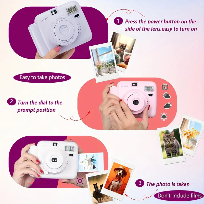 6-en-1 Polaroid Camera Instant Mini Camera Gift Set - Twin Pack Film,  Batterie Non Incluse - Parfait Pour L'extérieur, Les Copines, Les Fêtes! -  Temu France
