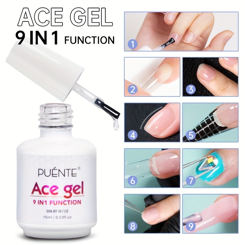 Pegamento para uñas, 6 en 1, pegamento de uñas de gel súper fuerte,  pegamento de uñas UV para puntas de uñas con capa superior de gel
