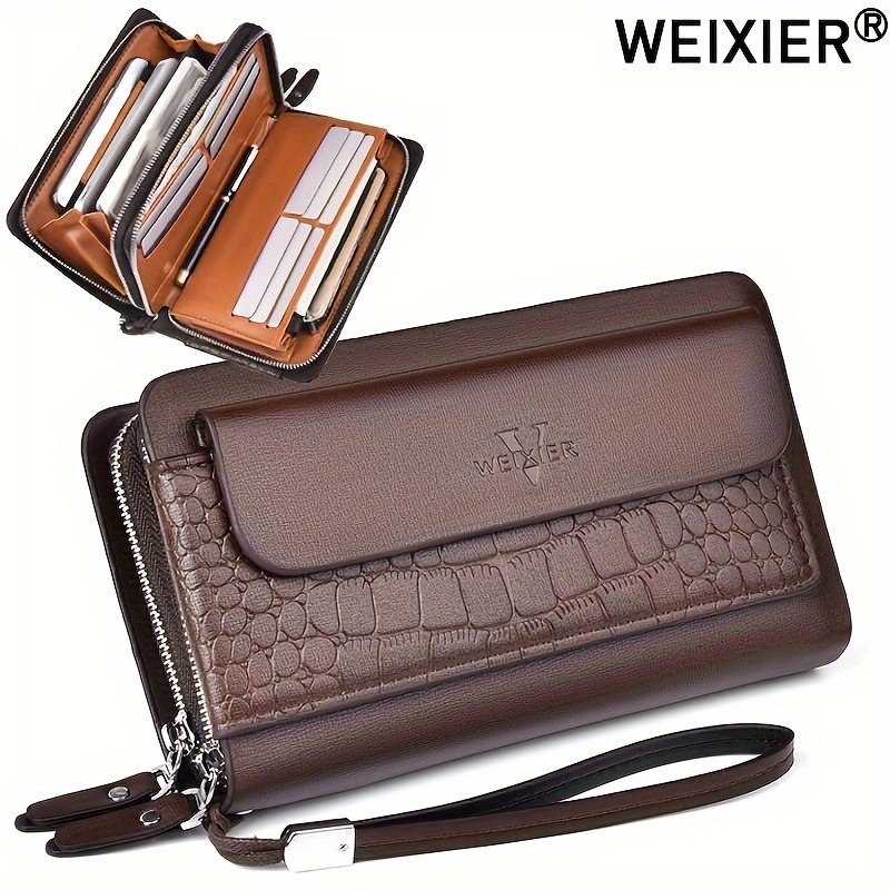  WEIXIER Mens Clutch Bag Handbag Genuine Leather Purse