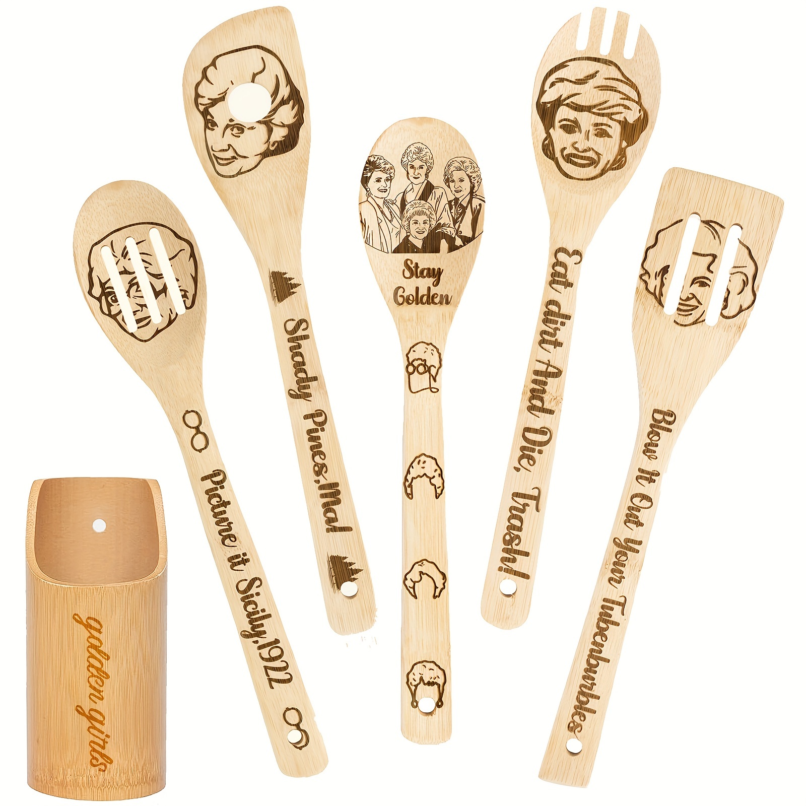 Friends TV Show Merchandise,Wooden Spoons for Cooking Utensils Set,Funny  Wooden Spatula Set for Kitchen Decor,Friends TV Show Decor,Friends TV Show  Gifts for women,Housewarming Present (5PCS) Friends spoons 