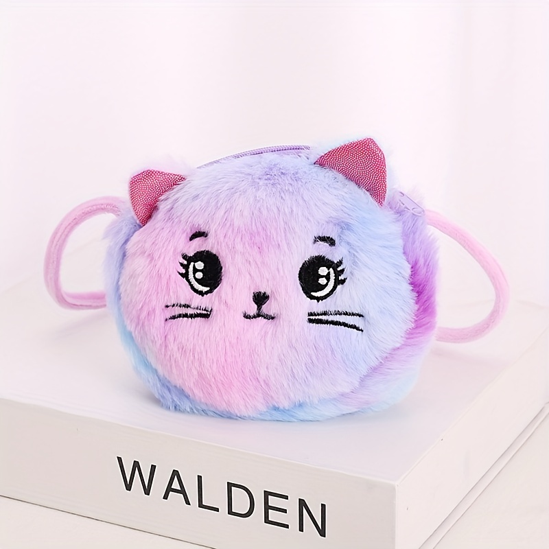 Image of Kids Cute Versatile Cartoon Plush Crossbody Bag Shoulder Bag Cute Cat Double-layer Zipper Small Pouch Coin Purse Travel Bag