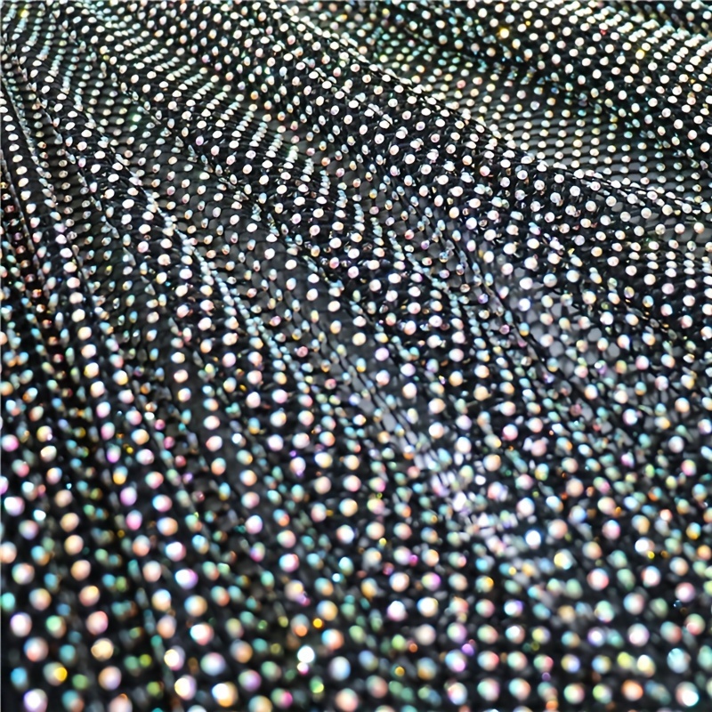 Crystal AB Rhinestones Mesh Fabric Sewing Elastic Trim - Black