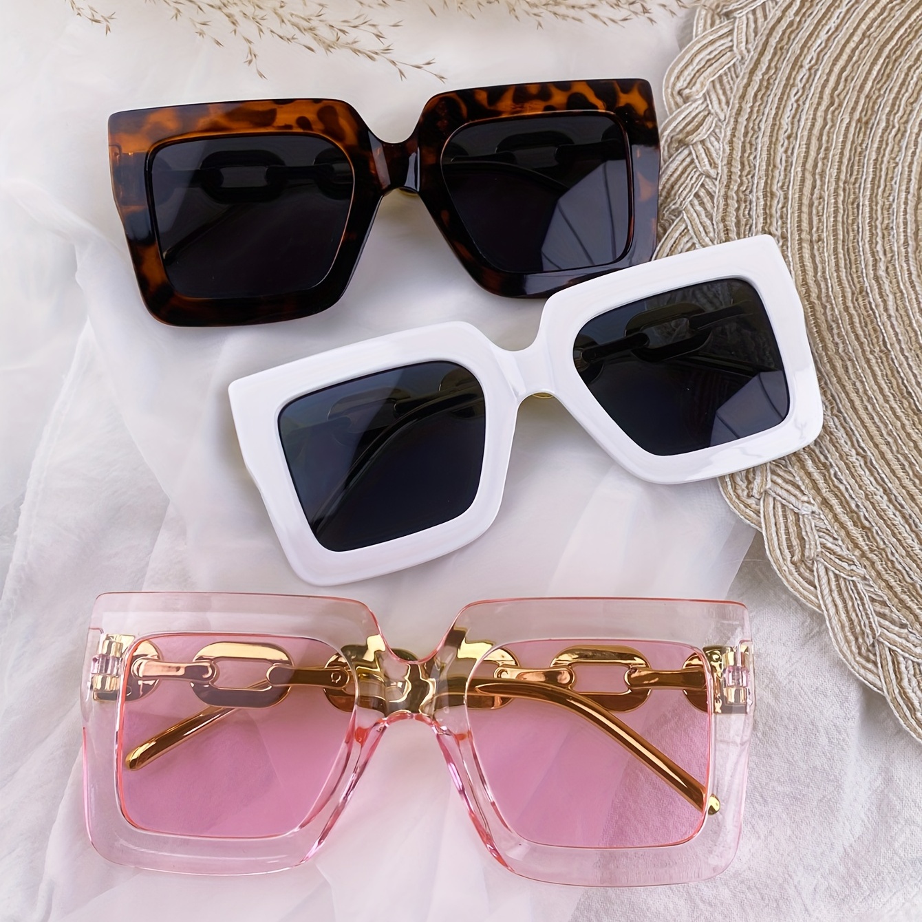 Large Square Fashion Sunglasses For Women Men Luxury Chain Charm Uv400 Sun  Shades For Summer Beach Party - Temu