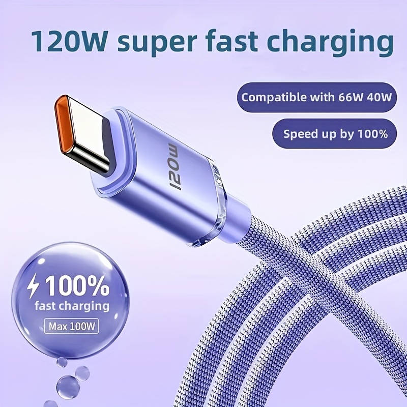 

Super Fast Charging Cable: 120w 6a Usb C Type! With Usb To C Type Data Transfer Braided Wire Suitable For Xiaomi, Vivo, Oppo, Redmi And More Usb C Smartphones