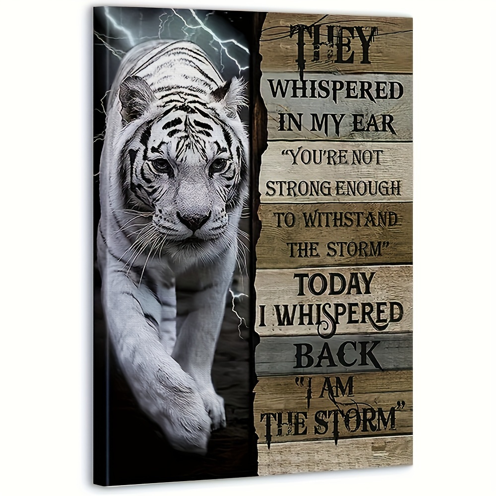 

1pc, Inspirational Wall Art, Inspirational Quote Canvas Print Artwork Painting Inspirational White Tiger Poster Modern Home Decor Bedroom Living Room Bathroom Office Wall Decoration Gift, Unframed