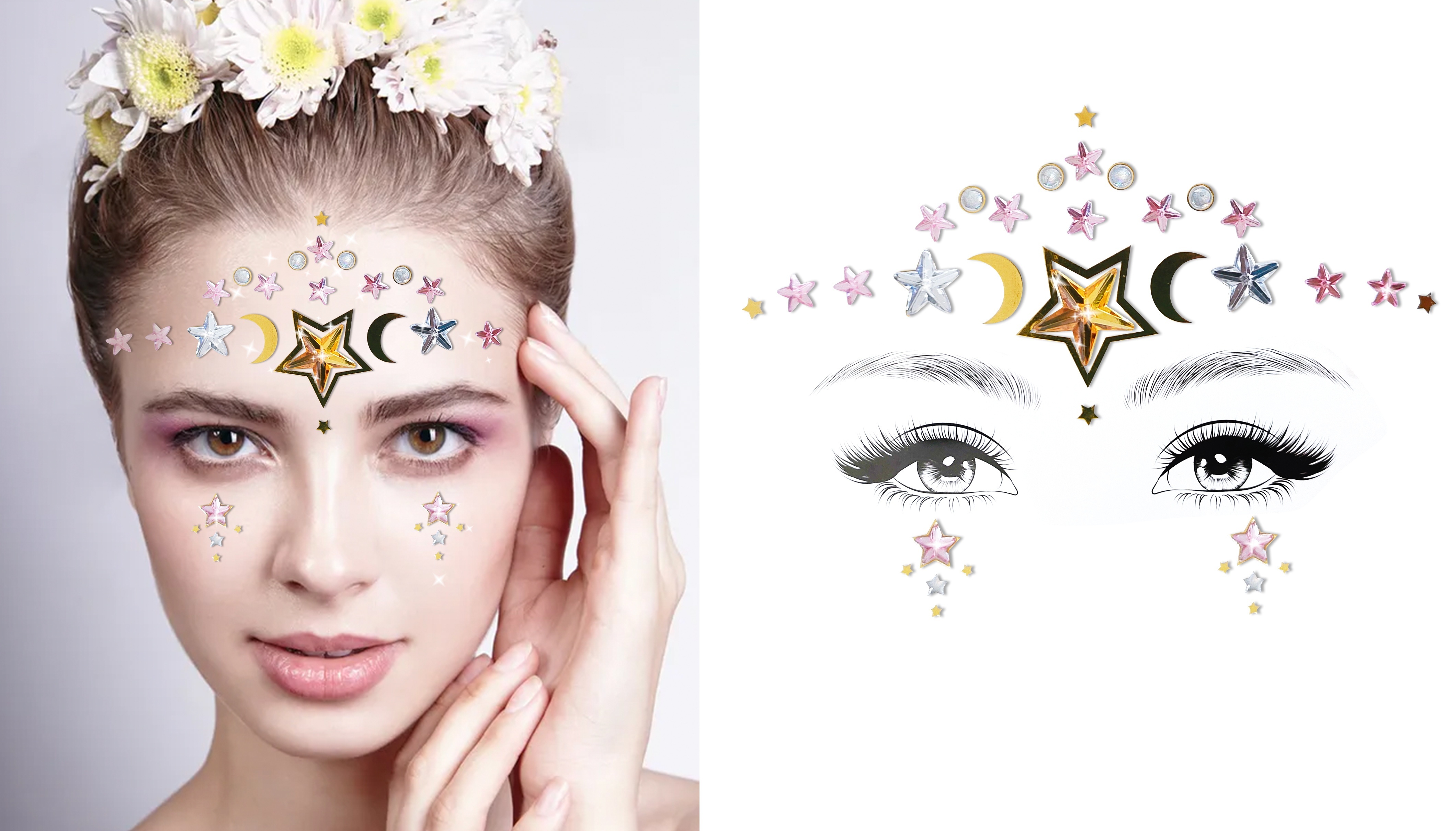 Strass adesivi per volti di stelle fosforescenti: Trucco,e vestiti di  carnevale online - Vegaoo