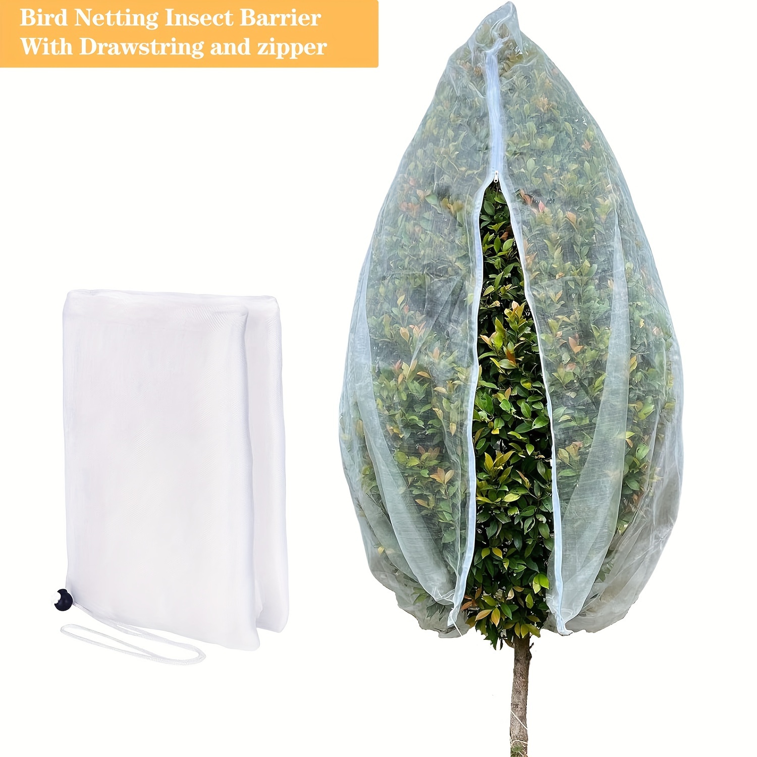 

1 Pack, Garden Netting, Insect Bird Barrier Netting Mesh With Drawstring And Zipper, Garden Bug Netting Plant Cover Fruit Tree Net For Protect Plant Fruits Citrus Flower From Insect Bird Eating