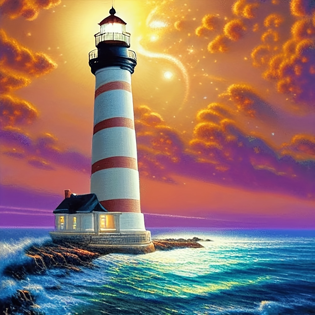 

1pc 20*20cm/7.87inx7.87in Without Frame Diy 5d Diamond Painting Set Ocean Lighthouse Diamond Painting Full Diamond Art Embroidery Cross Stitch Picture Diamond Painting Art Craft For Wall Decoration