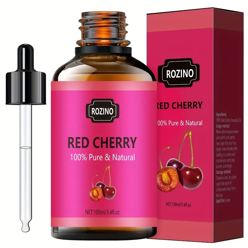 3.38oz Red Cherry Essential Oil, 100% Pure Plant Essential Oil For Massage,  Shower, Care, Facial, Body, Nail, Hair, Eyelash Care