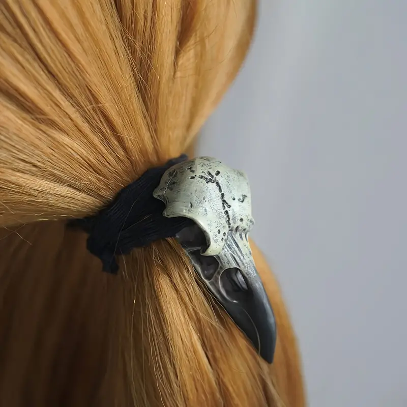 Temu Viking Hair Ties Metal Crow Skull Hair Tie, Scrunchie, Hair Wrap Punk Hair Bands Elastic Ponytail Holders Hair Accessories for, Christmas Gifts