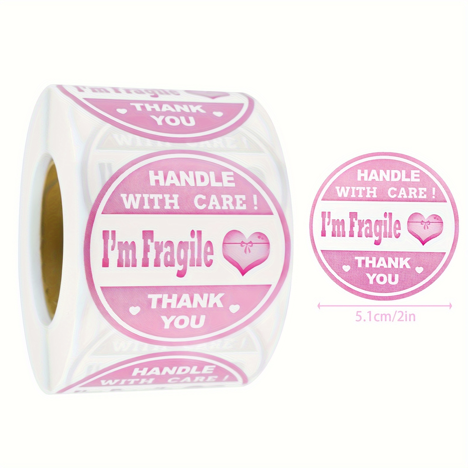 TEMU 250pcs 2-inch Pink "handle With Care" Fragile Shipping Warning Label Stickers With Heart, For Shipping Mailboxes, Cartons, And Envelopes