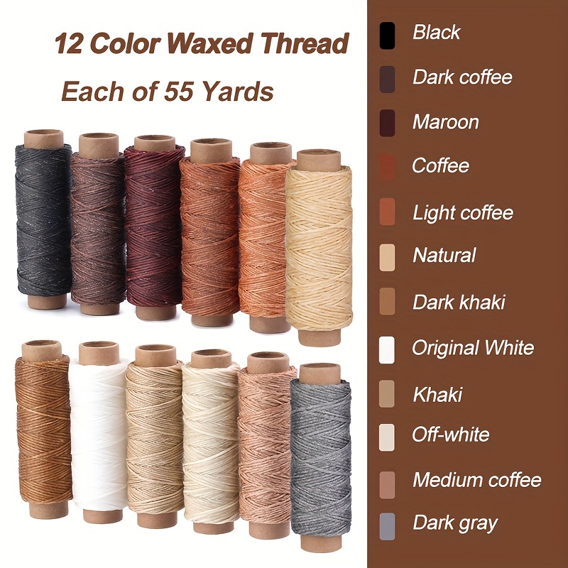 Leather Sewing With 12 Colors Of Wax Thread Each Size 55 And - Temu Italy