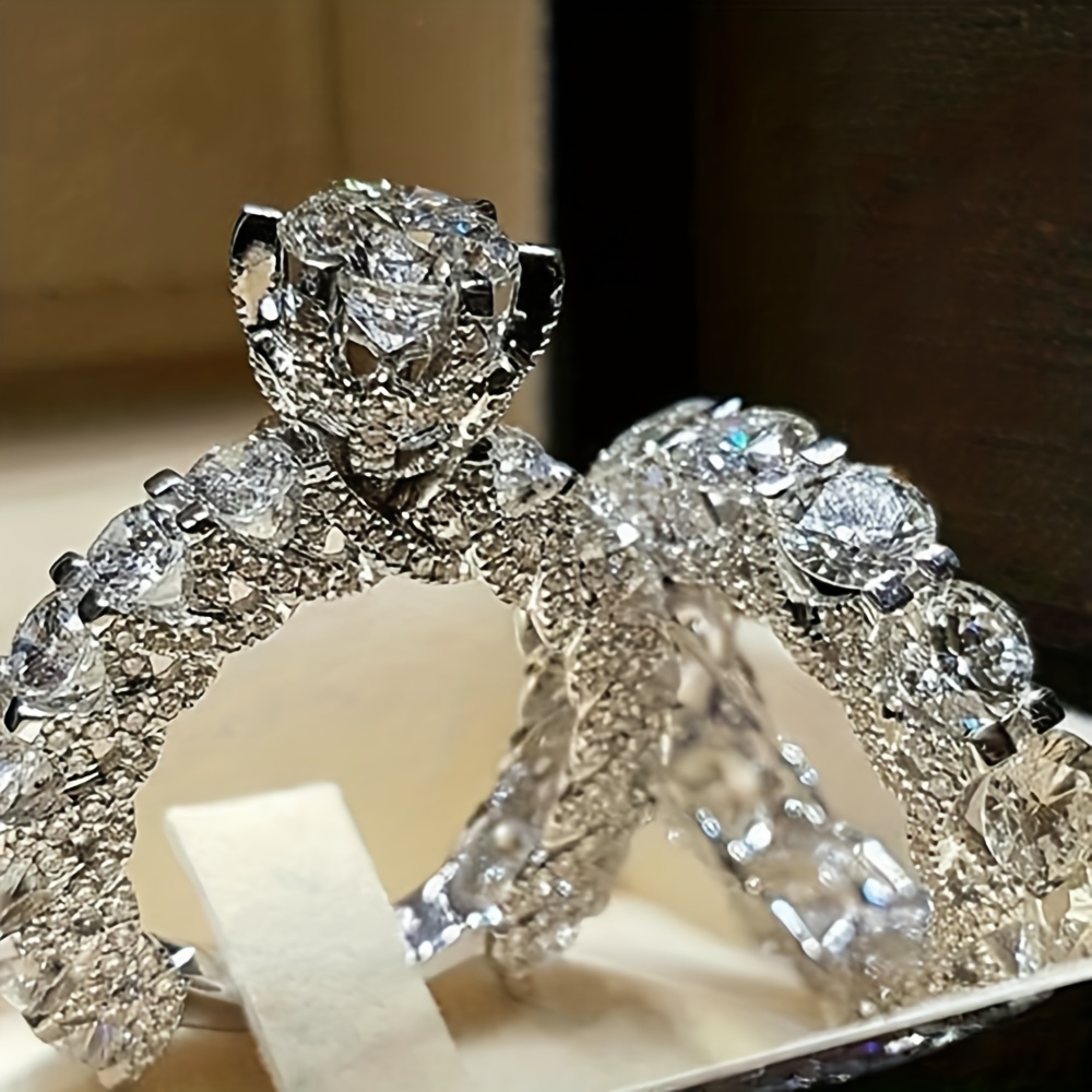 Conjunto de anillos de boda para mujer, anillo de compromiso de propuesta  romántica nupcial con corazón de circonita blanca