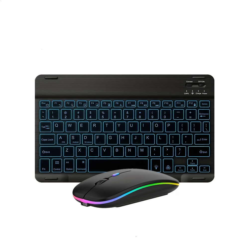  Mini teclado inalámbrico con combo de mouse Touchpad,  retroiluminación RGB de 7 colores, mini teclado portátil de 2.4 GHz con  batería recargable de iones de litio para Android TV, Smart TV
