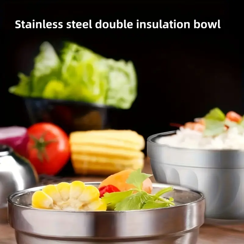 Stainless Steel Bowl Double Wall Insulated Nesting Serving Bowl Insulated  Bowl Salad Bowl Ramen Bowl For Cereal Soup Ice Cream Rice Powder Food Soup  Bowl Cooking And Baking Kitchen Utensils Dessert Bowl