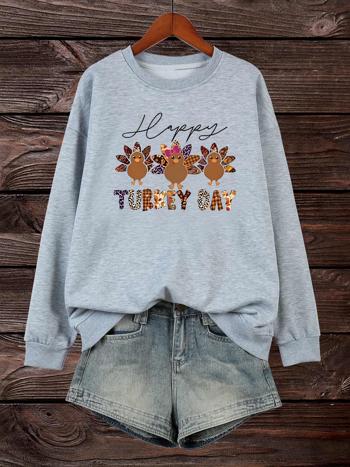 Sweaters For Women Women's Thanksgiving Print Long-sleeved Sweatshirt  Casual Blouse Pullover 