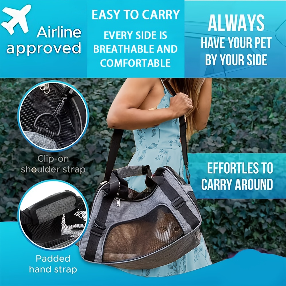 Pet Cat Dog Carrier Bag Airline Approved Breathable Pet Carrier Bag  Adjustable Shoulder Strap Portable Collapsible Pet Travel Carrie Pet Puppy  Handbags