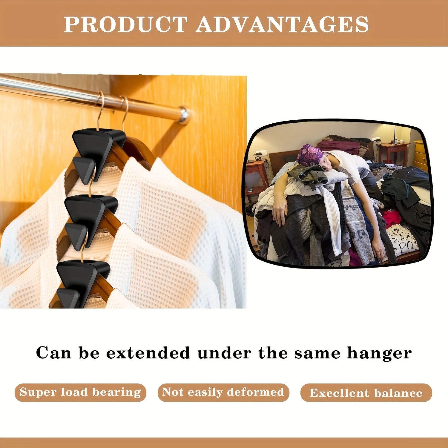 New Space Triangles AS-SEEN-ON-TV Premium Hanger Connector Hooks, 12Pcs  Space Saving Hanger Hooks for Organizer Closet, Heavy Duty Cascading  Clothes Hanger Hooks Fits All Types of Hangers, 2 in. 