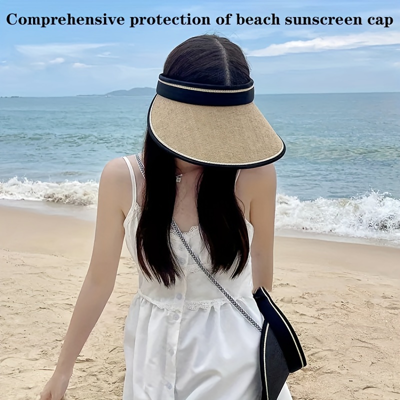 UPF 50+ Protection Sun Visor Hat, Wide Brim Empty Top Summer Foldable Sunscreen Cycling Hiking Sports Straw Hat,Temu