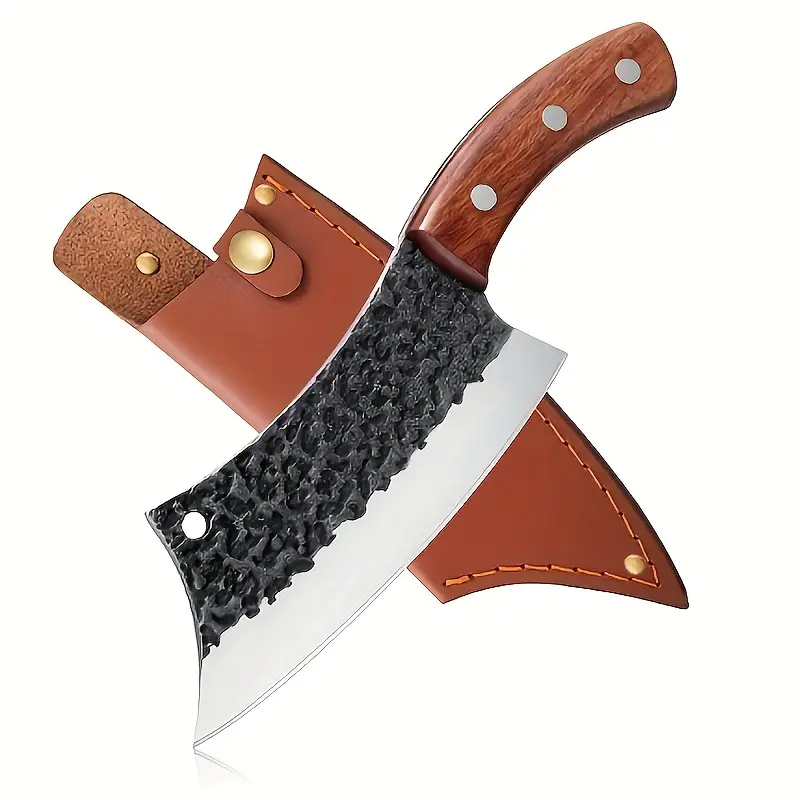 Forged Meat Cleaver - Kitchen Chef Knife With Leather Sheath And