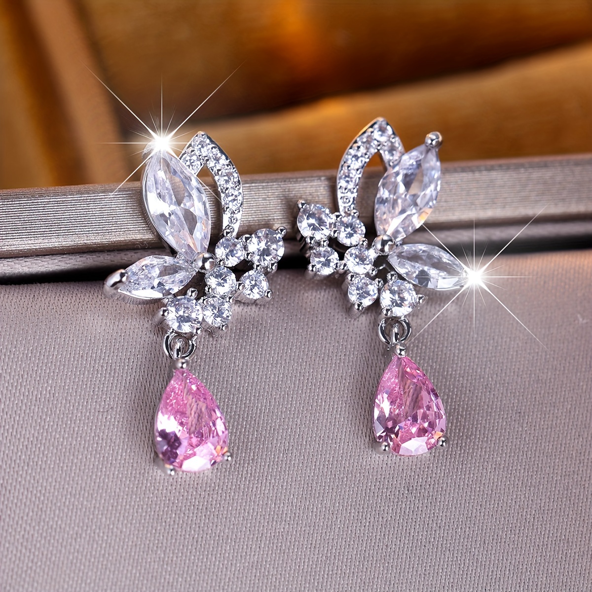 Luxurious And Pink Teardrop Zirconia Earrings For Women, Perfect As Party Birthday Gifts Or For Engagements And Weddings