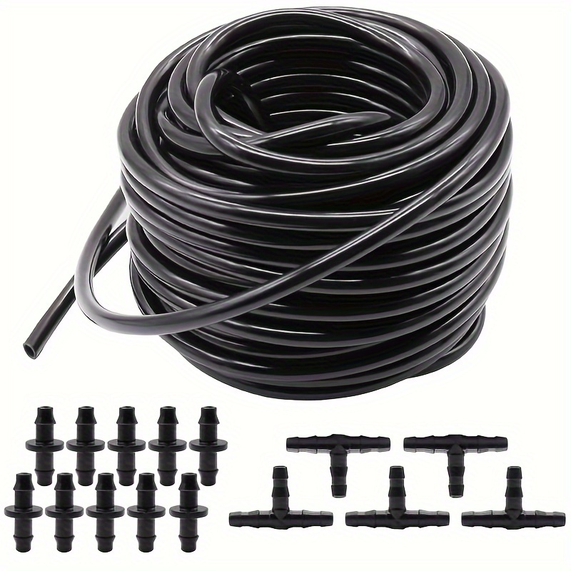 

1 Pack, 50ft (15m) 1/4 Inch Blank Distribution Tubing Drip Irrigation Hose, Garden Watering Tube Line With 15pcs Drip Irrigation Barbed Connectors For Garden Irrigation System